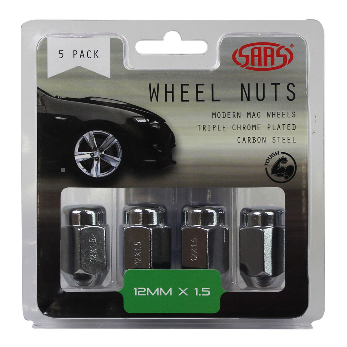 SAAS-Wheel-Nuts-Acorn-Taper-12-X-1.50-Chrome-35mm-5Pk-|-235265