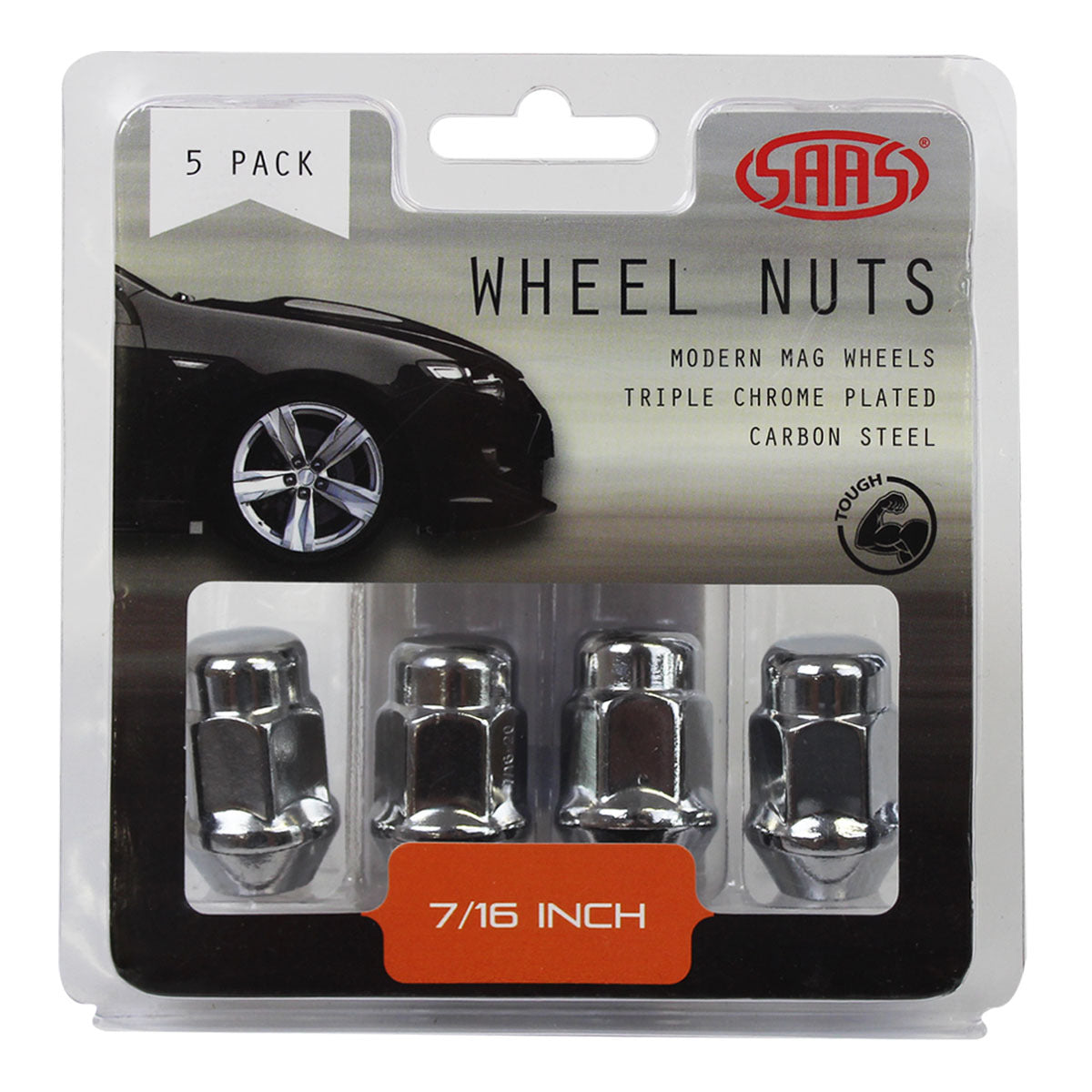 SAAS-Wheel-Nuts-Acorn-Bulge-7/16"Chrome-35mm-5Pk-|-335305