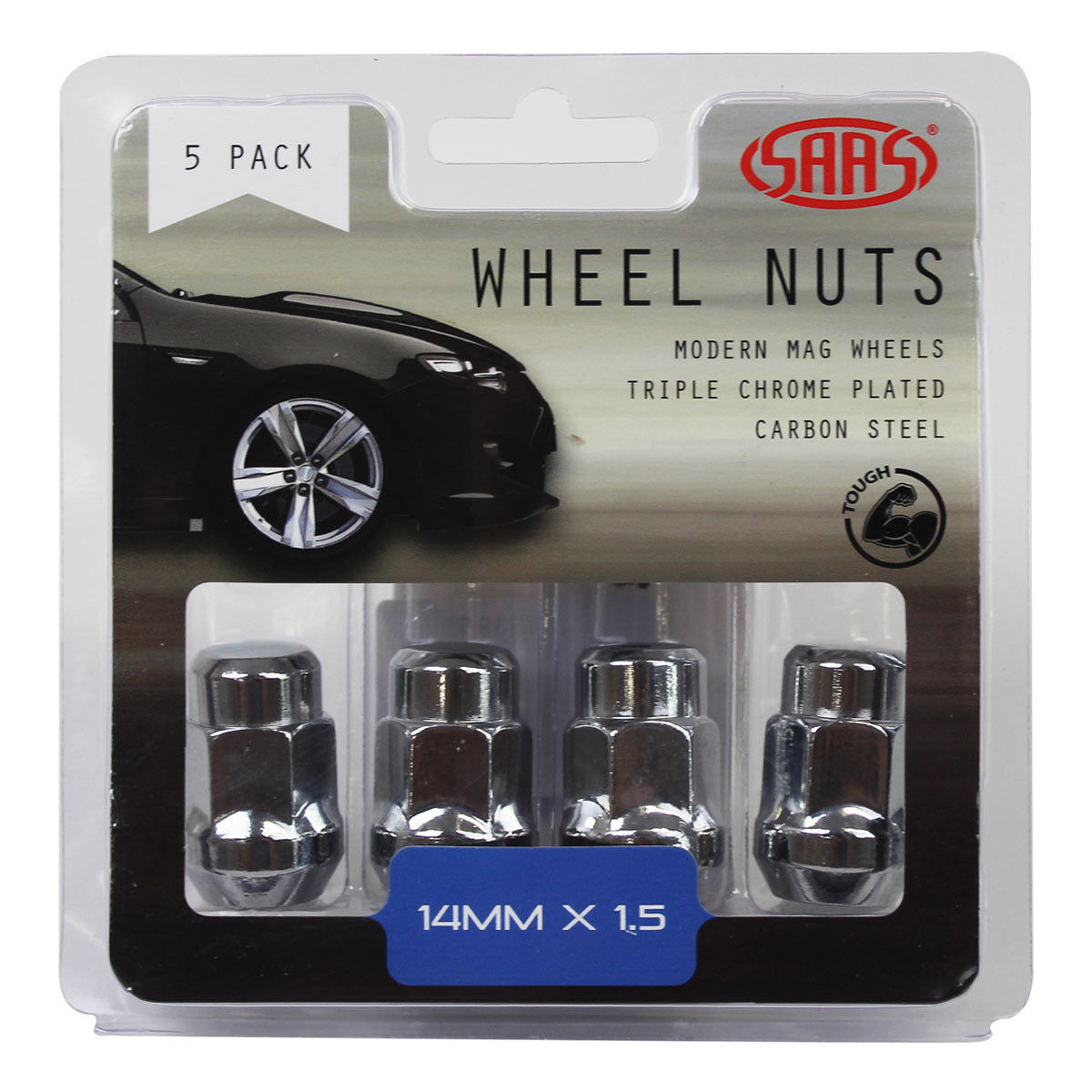 SAAS-Wheel-Nuts-Acorn-Bulge-14-X-1.50-Chrome-35mm-5Pk-|-335395