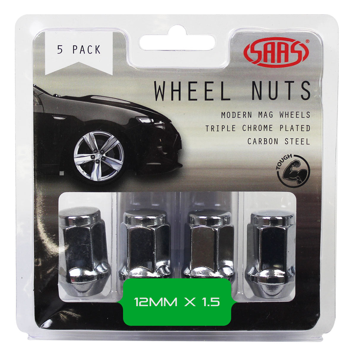 SAAS-Wheel-Nuts-Flat-Head-Bulge-12-X-1.50-Chr-35mm-5Pk-|-435965