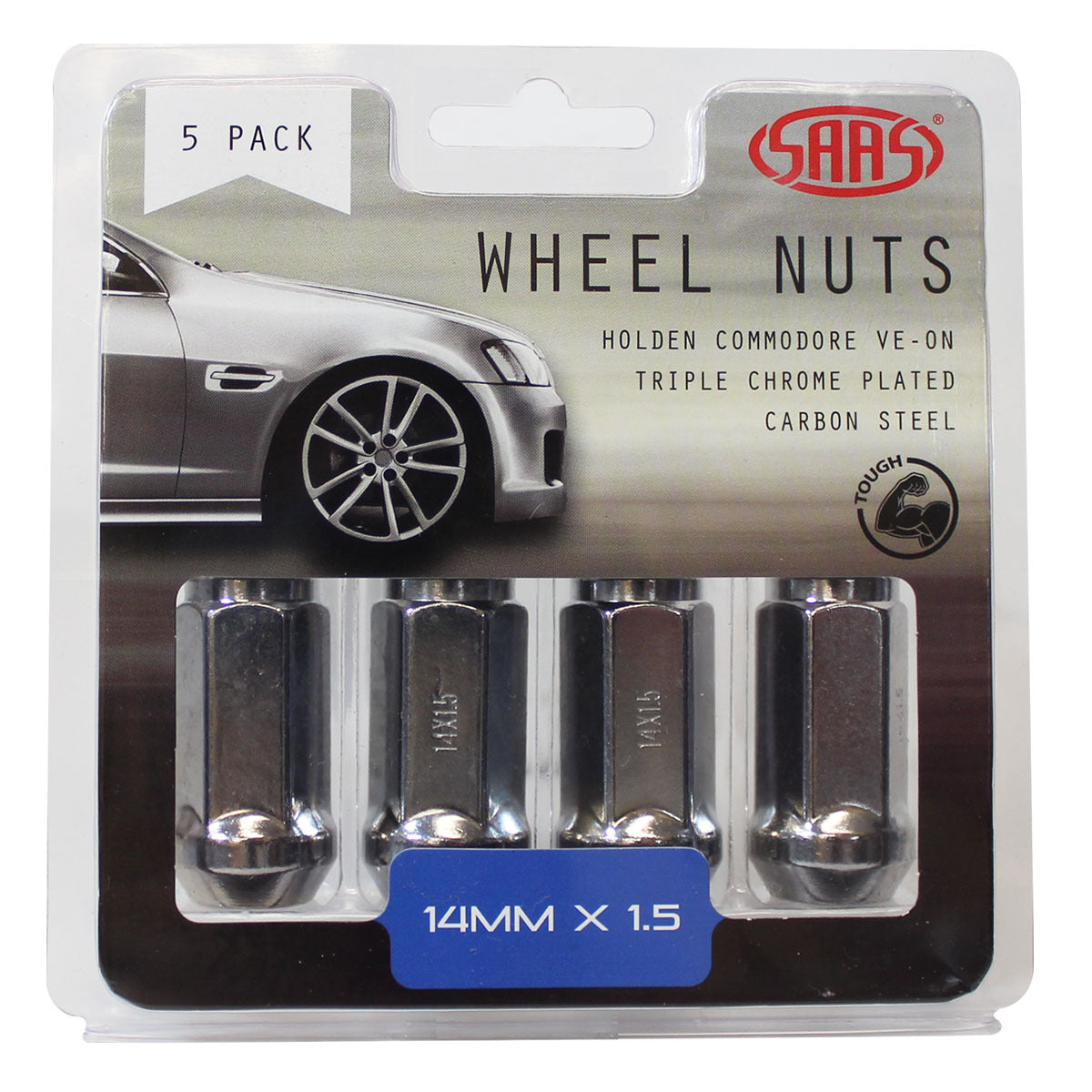 SAAS-Wheel-Nuts-Flat-Head-Bulge-14X-1.5-Chr-45mm-5Pk-|-445995