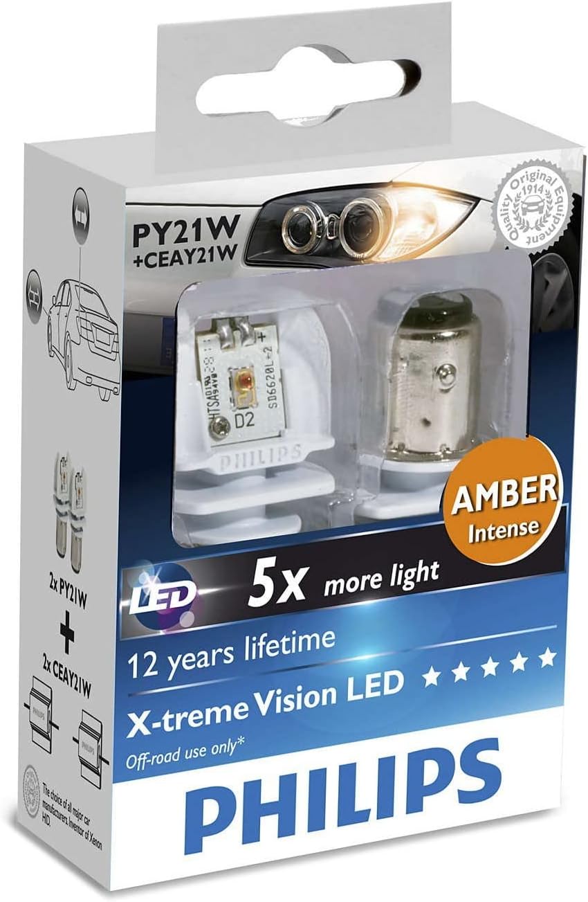 Philips 12V PY21W BAU15S Amber Indicator LED Car Signaling Bulb (Pack of 2)