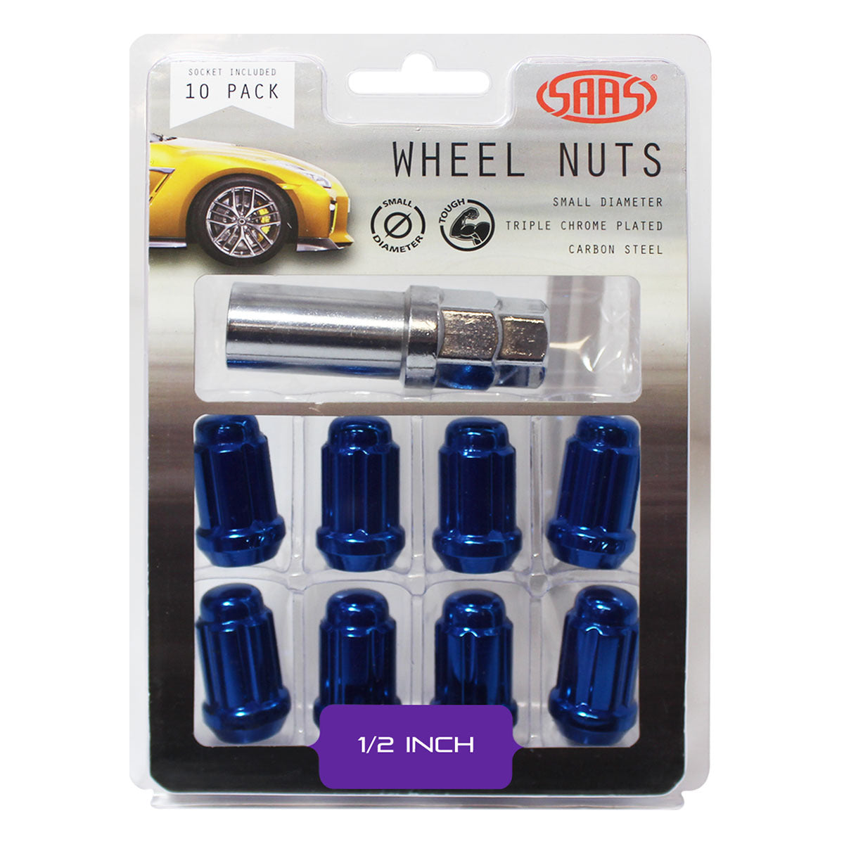 SAAS-Wheel-Nuts-S/D-6-Spline-1/2-Inc-Key-Blue-10Pk-|-6330110BL