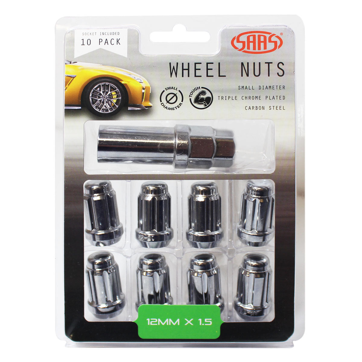 SAAS-Wheel-Nuts-S/D-6-Spline-12-X-1.50-Inc-Key-Chr-10Pk-|-6330610