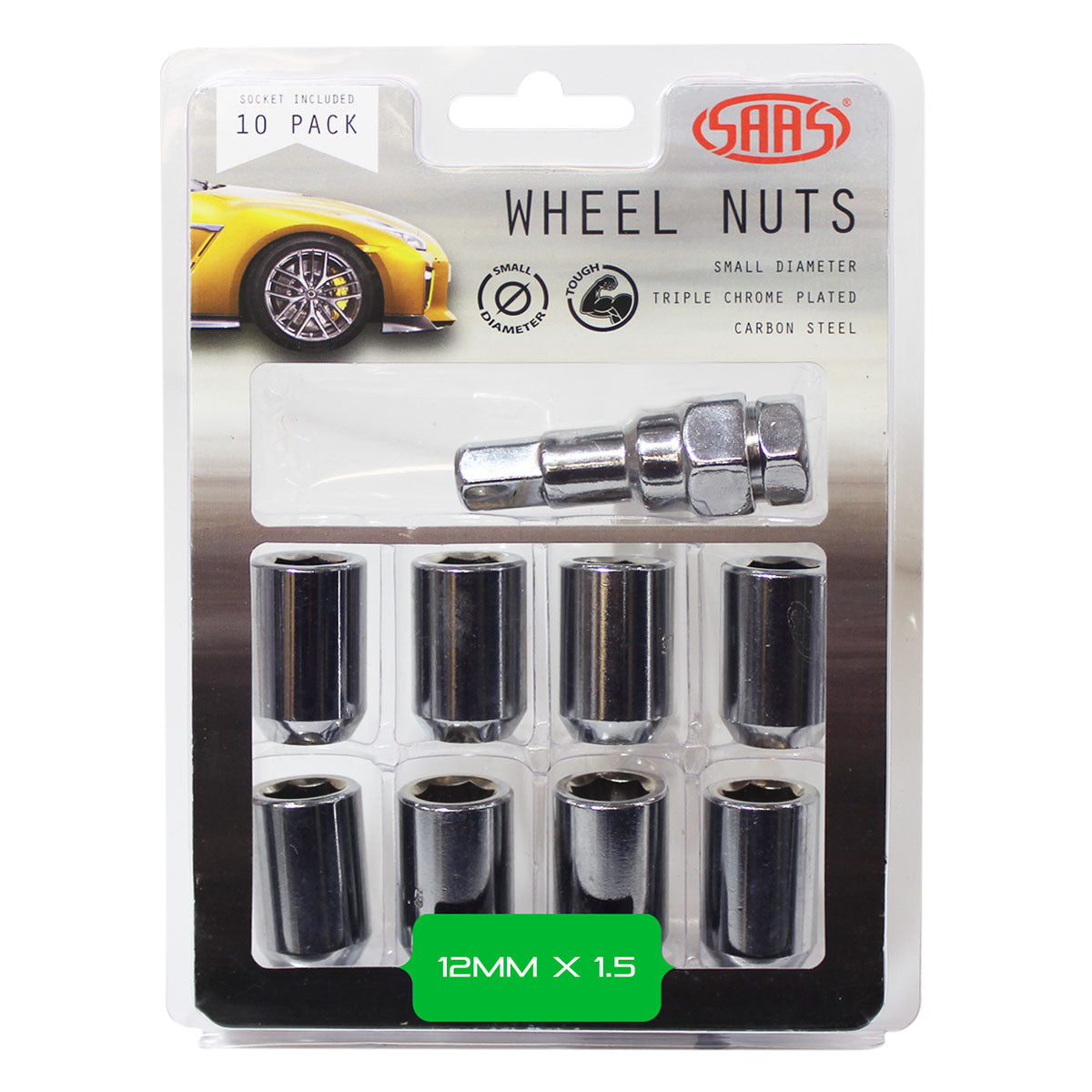 SAAS-Wheel-Nuts-S/D-Int-Hex-12-X-1.50-Inc-Key-Chr-10Pk-|-8330610