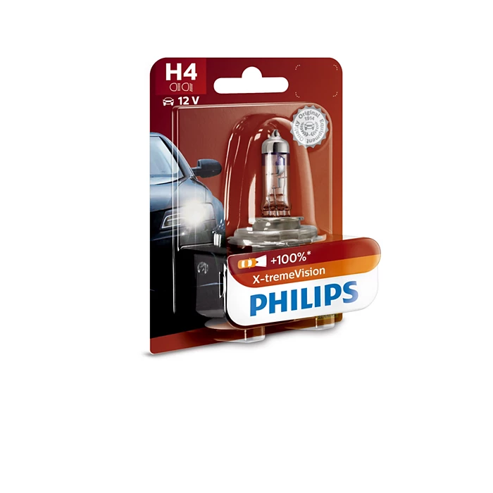 Philips H4 Xtreme Vision +100 Headlight Globe - 12342xvB1