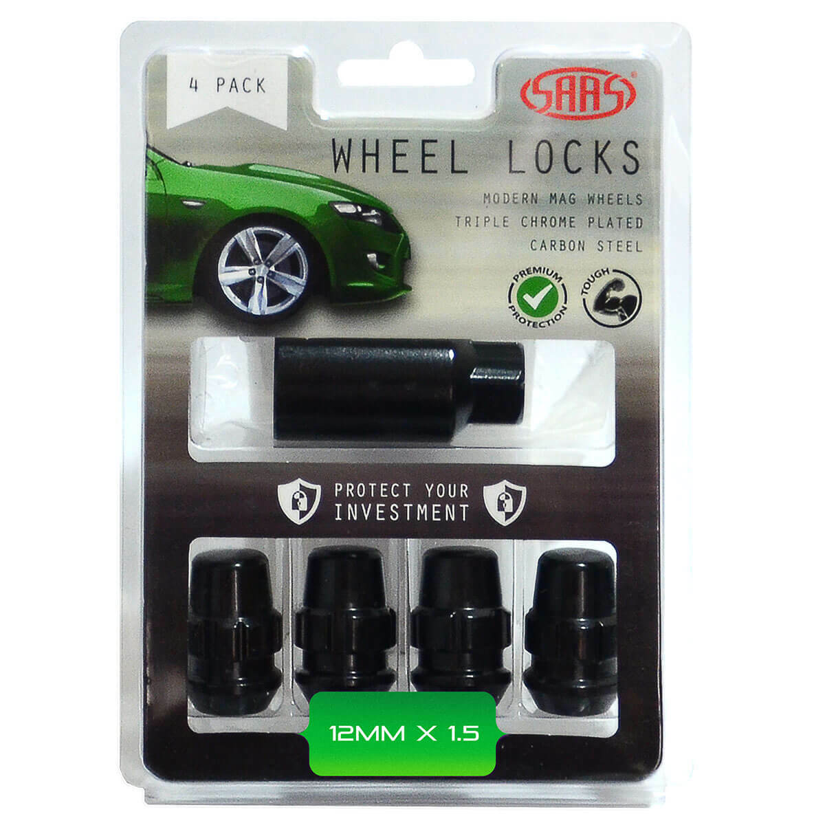 SAAS-Lock-Nuts-Splined-Acorn-Bulge-12mm-X-1.50-Black-Pk-4-|-923326BC