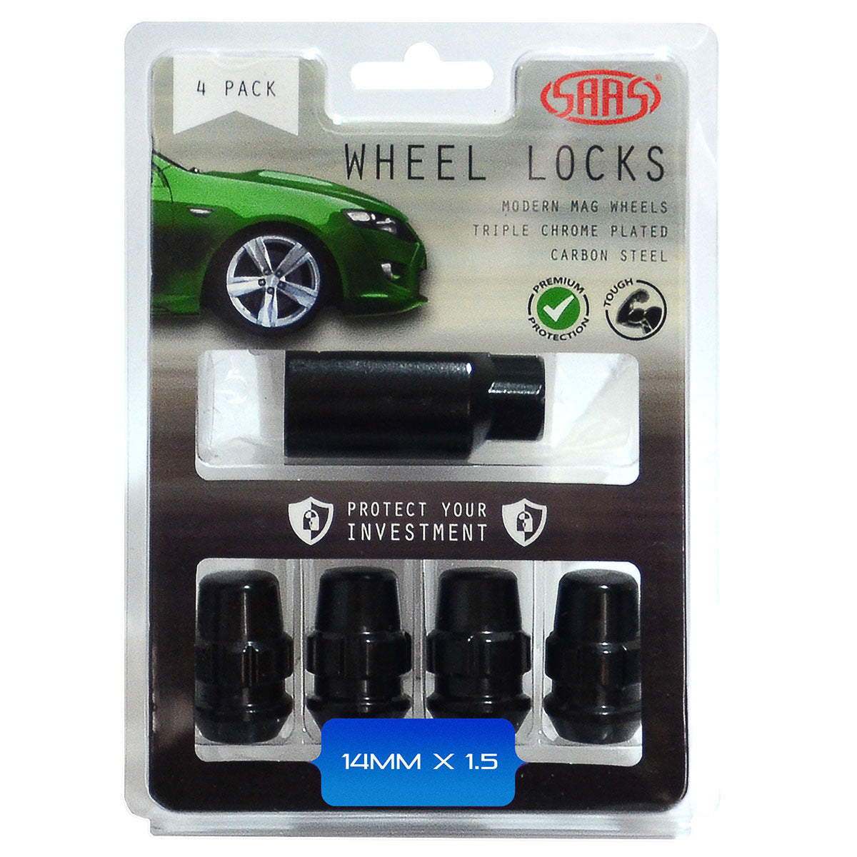 SAAS-Lock-Nuts-Splined-Acorn-Bulge-14mm-X-1.50-Black-Pk-4-|-923329BC