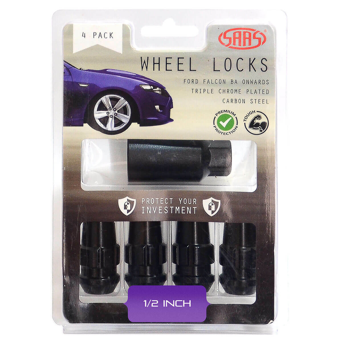 SAAS-Lock-Nuts-Splined-Acorn-Bulge-41mm-1/2-Black-Pk-4-|-924421BC