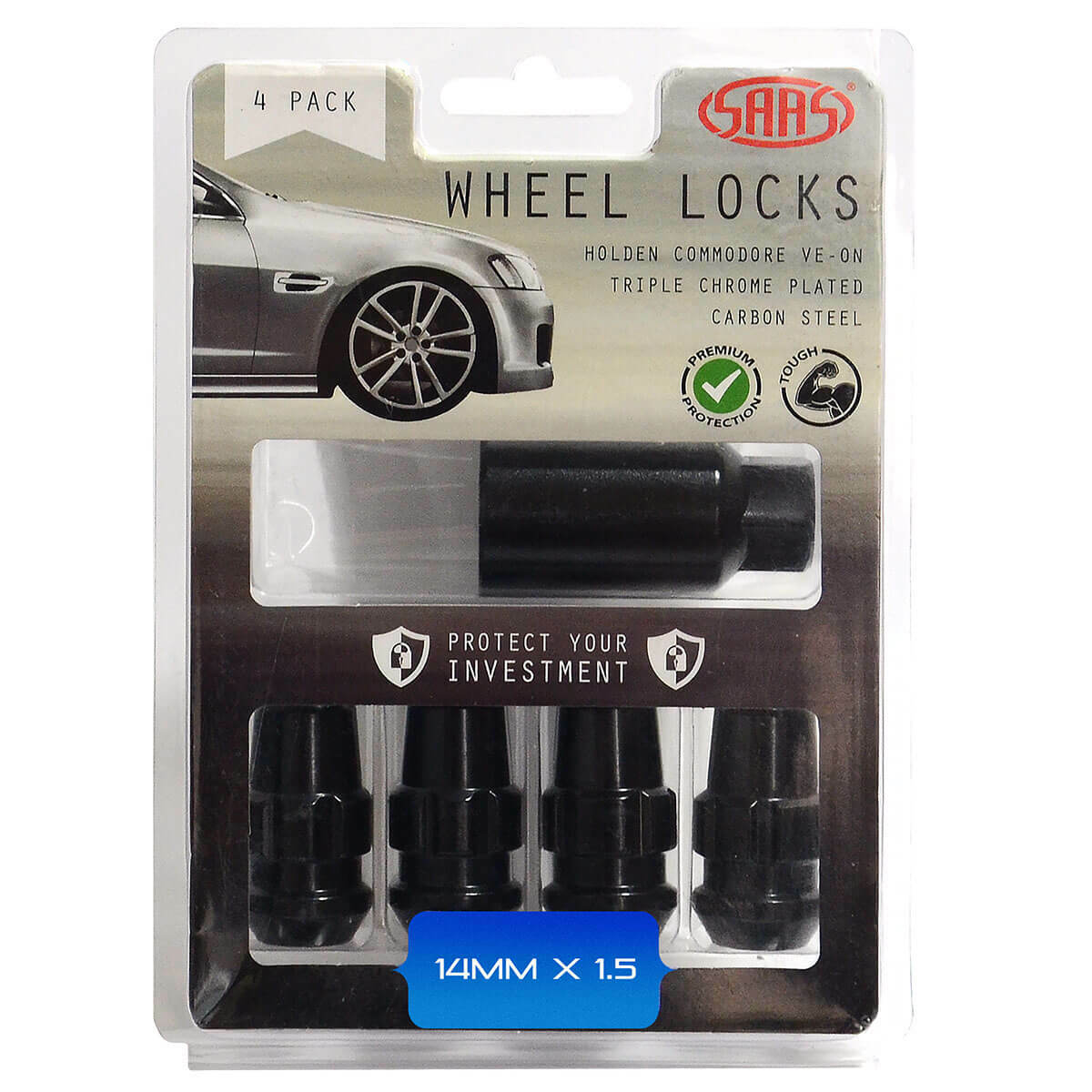 SAAS-Lock-Nuts-Splined-Acorn-Bulge-44mm-14mm-X-1.50-Black-Pk-4-|-924429BC