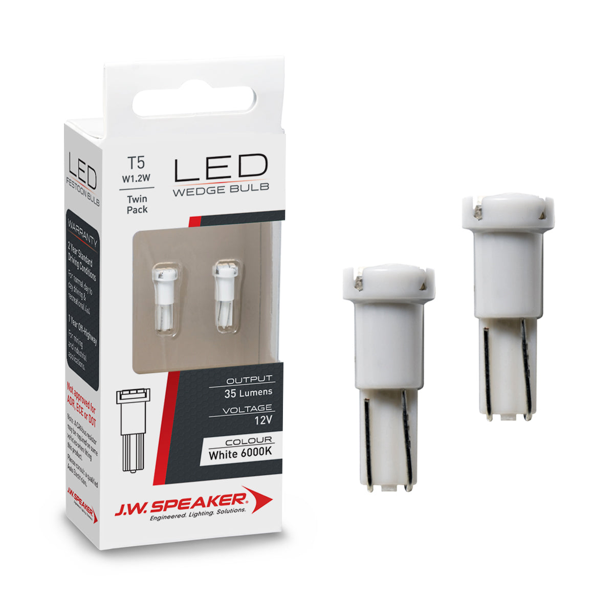 JW Speaker W1.2W / T5 Wedge Bulb LED Pair 12V 6000K