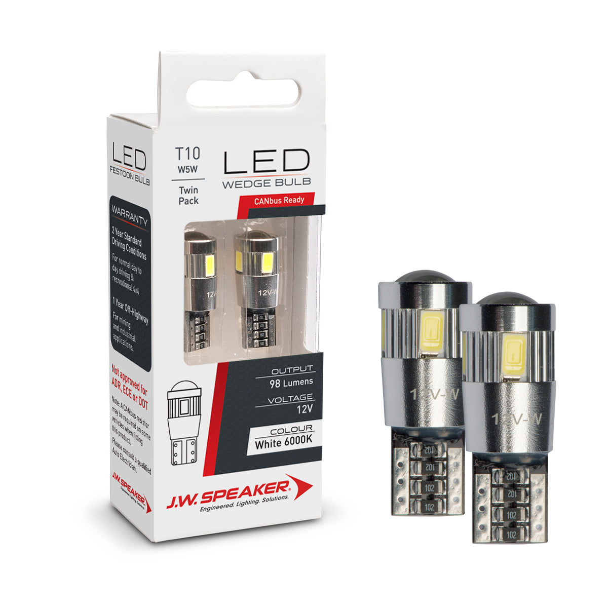 JW Speaker Canbus W5W / T10 Wedge Bulb LED Pair 12V 6000K
