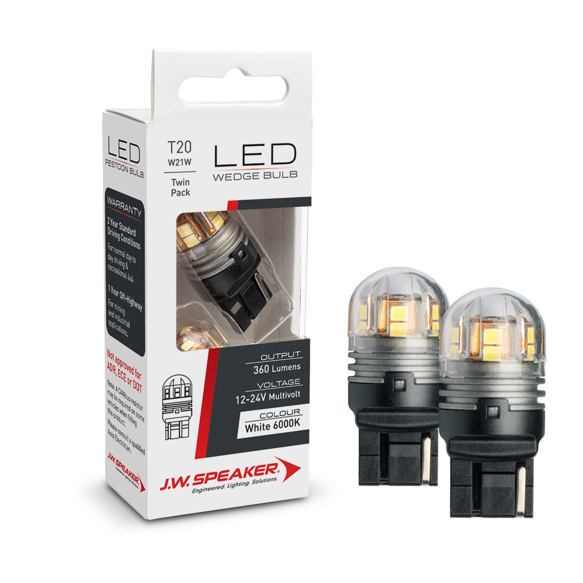 JW Speaker W21W / T20 Wedge Bulb LED Pair 12V - 24V 6000K