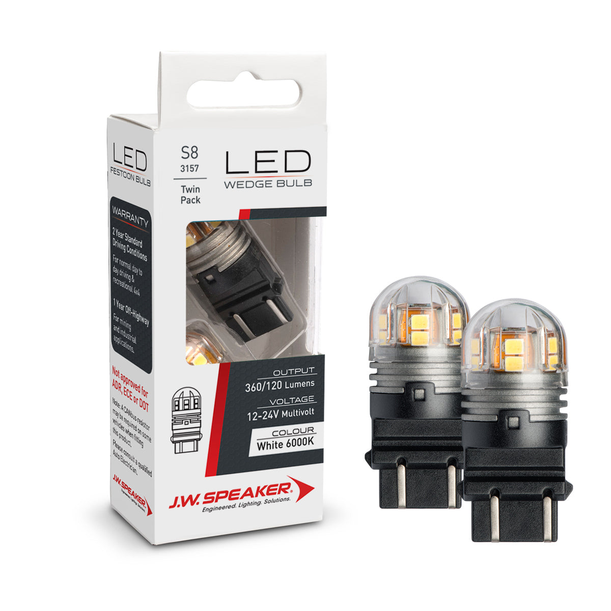 JW Speaker 3157 / S8 Wedge Bulb LED Pair 12V - 24V 6200K
