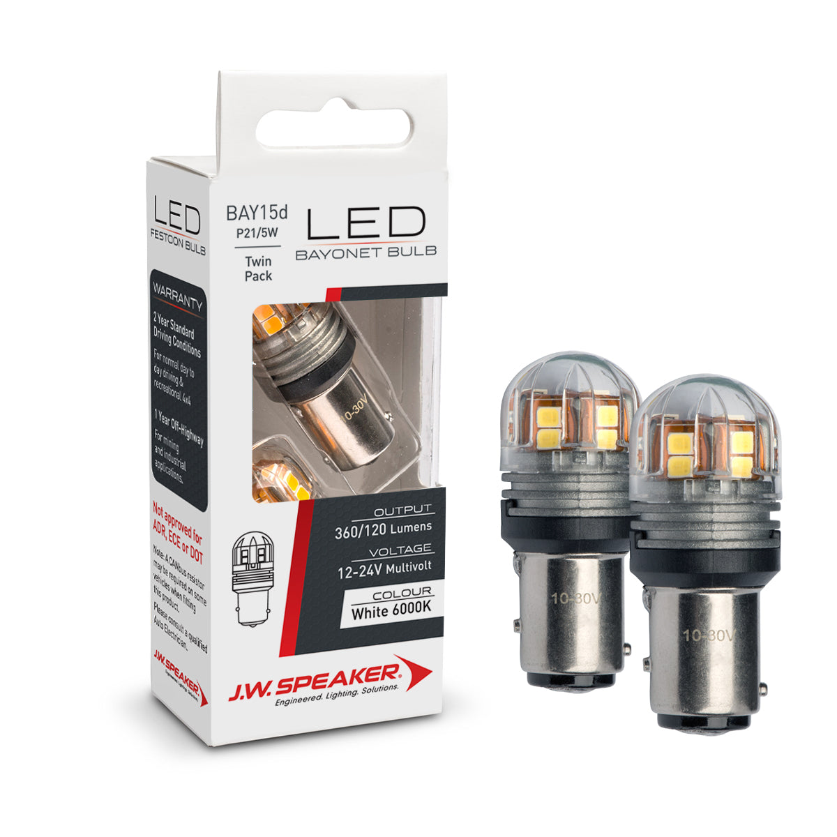 JW Speaker Stop Tail P21/5W / BAY15d Bayonet Bulb LED Pair 12V - 24V 6000K