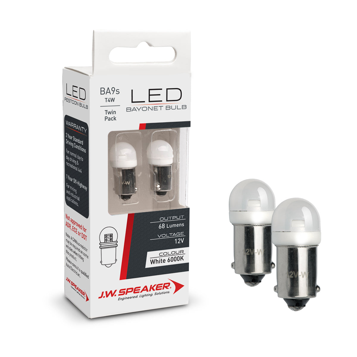 JW Speaker T4W / BA9s Bayonet Bulb LED Pair 12V 6000K