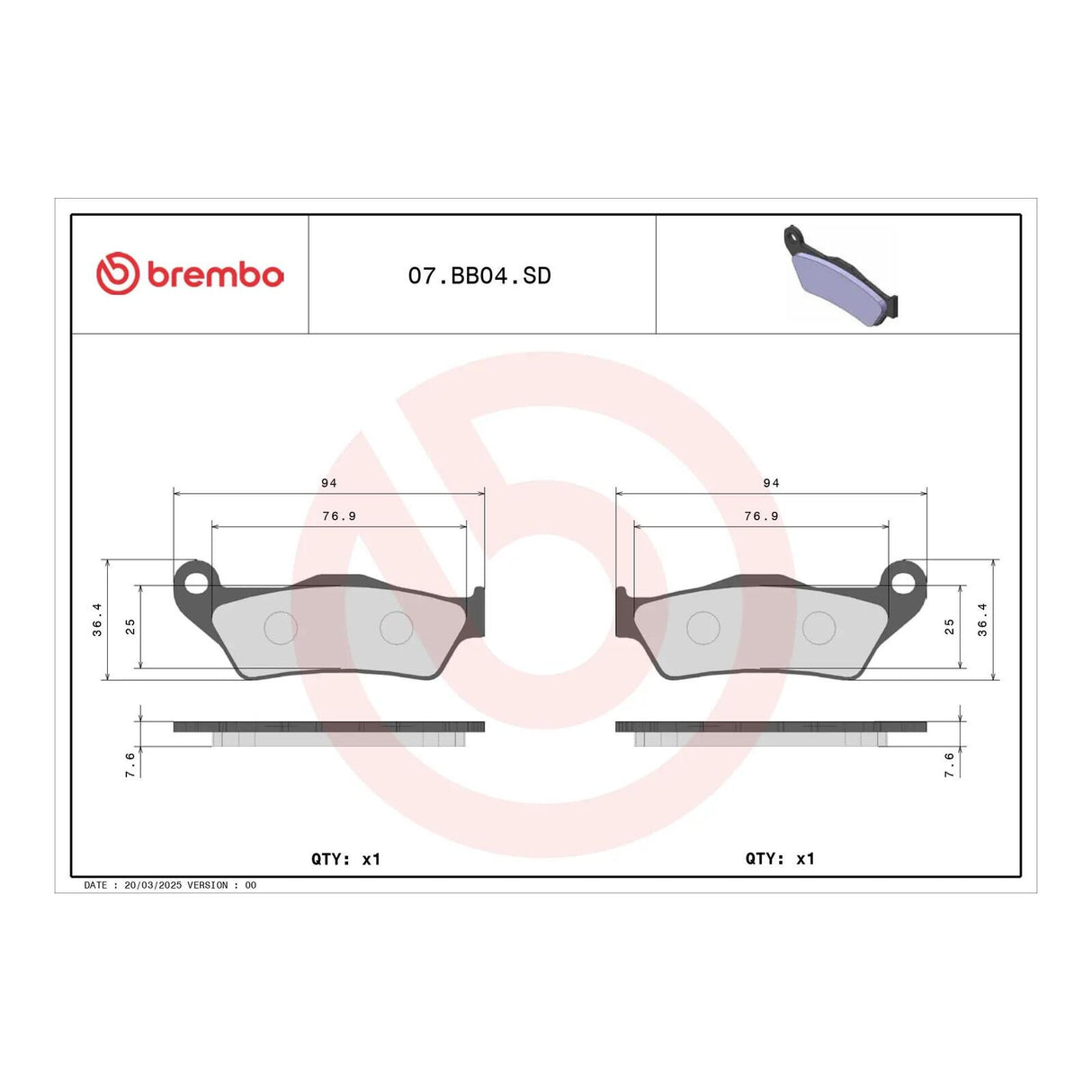 Brembo Prime Brake Pad Sinter Front 07BB04SD