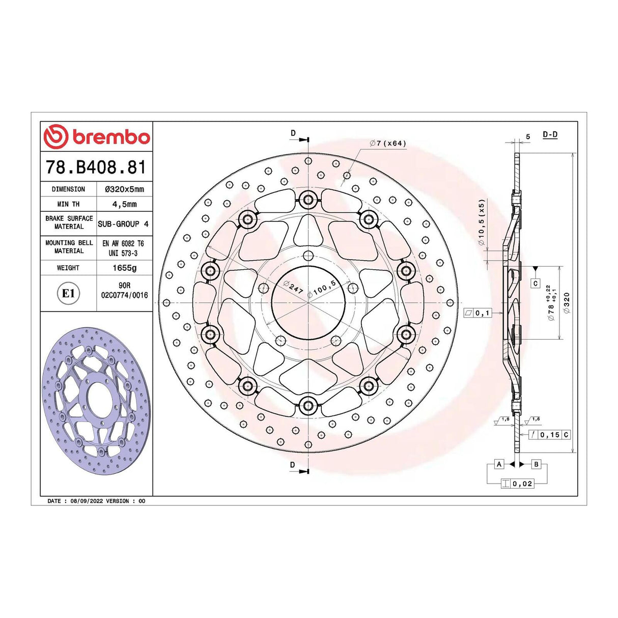 Brembo Prime Brake Disc Serie Oro Front 78B40881