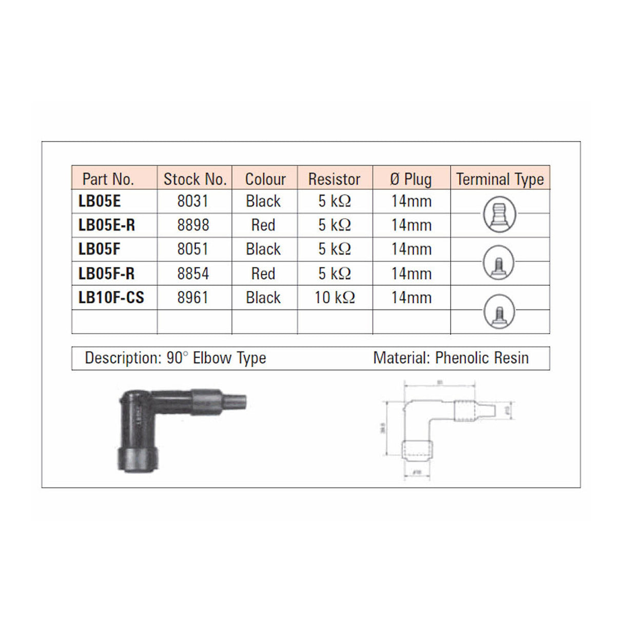NGK LB05F SPARK PLUG CAP (8051) NLA