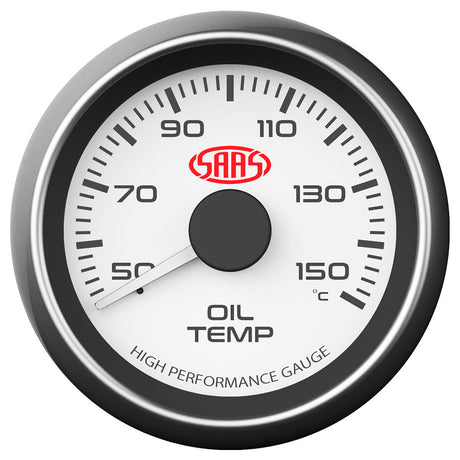 SAAS-Oil-Temp-Gauge-50°-150°-52mm-White-Muscle-Series-|-SG-OT52W