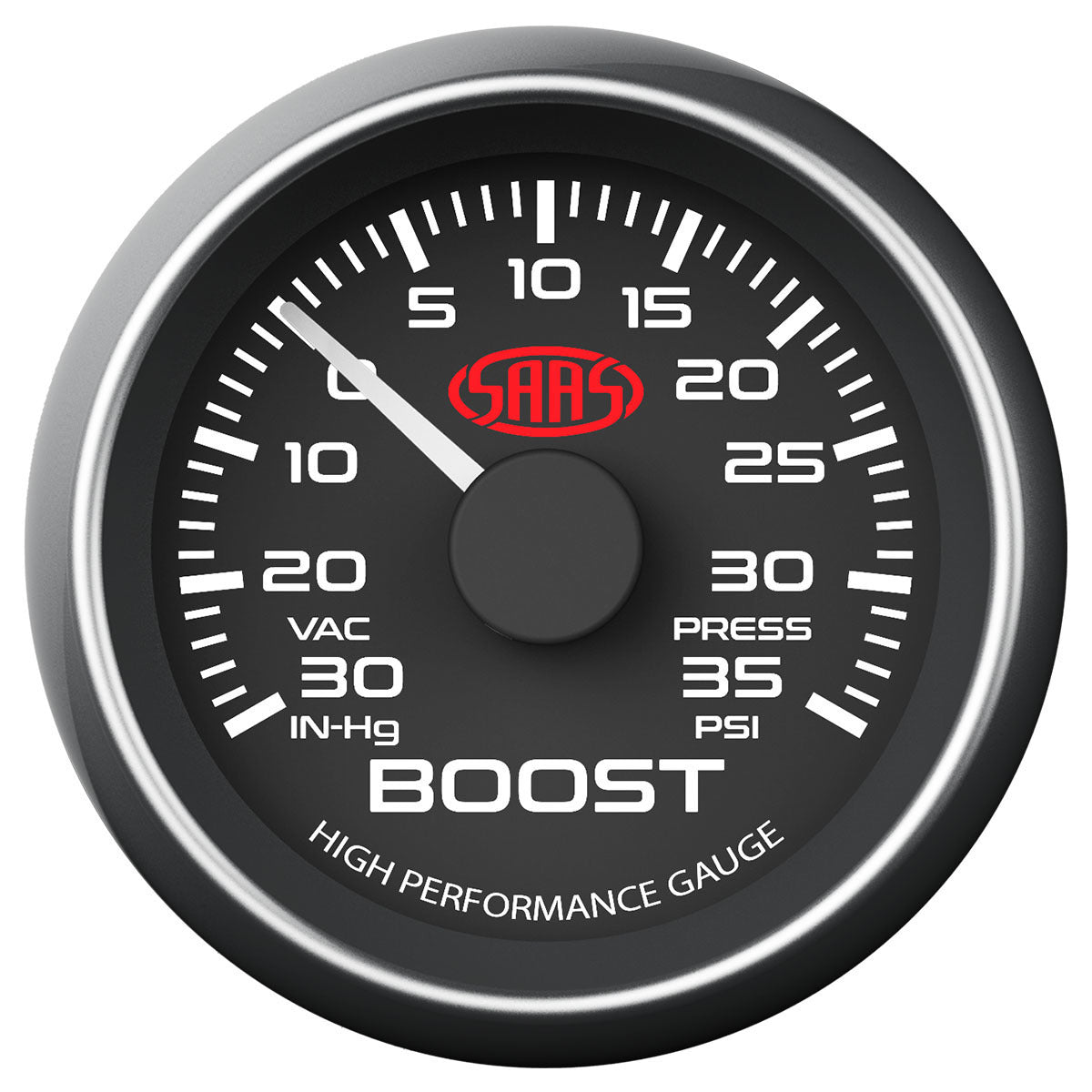 SAAS-Boost-Gauge-30Inhg-35Psi-52mm-Black-Muscle-Series-|-SG-TB52B1