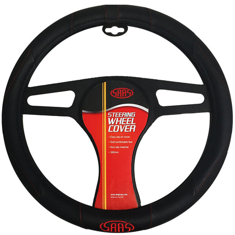 SAAS-Steering-Wheel-Cover-Blk-Poly-With-Logo-Bottom-380mm-|-SWC004