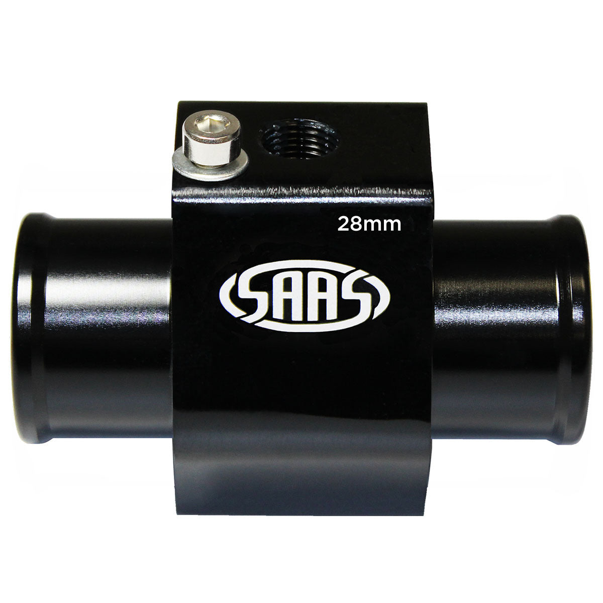 SAAS-Water-Temp-Adapter-Rad-Hose-28mm-Black-Alum-|-SWTA28B