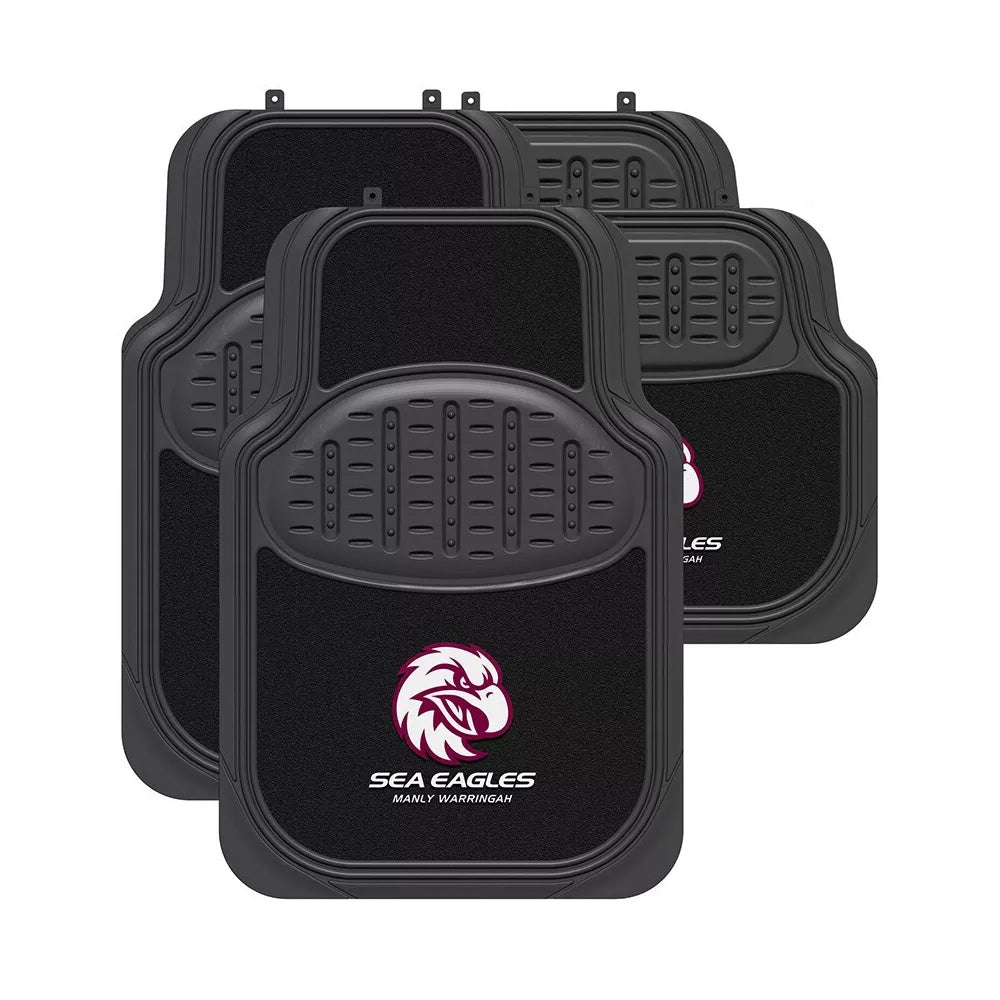 Official Nrl Manly Sea Eagles Universal Rubber & Carpet Floor Mats 4 Piece