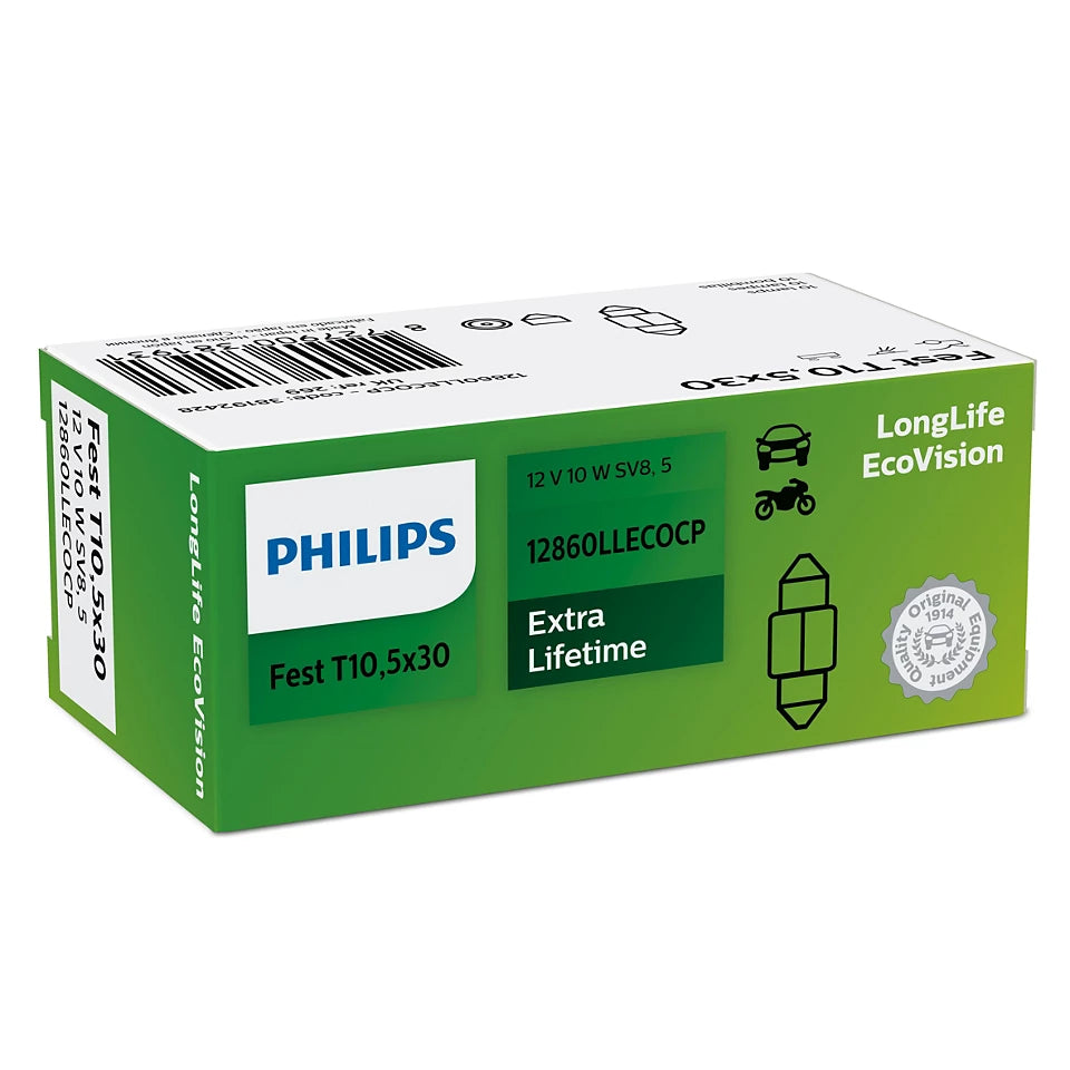 Philips 30mm Festoon Glove 12V 10w SV8 10 Pack