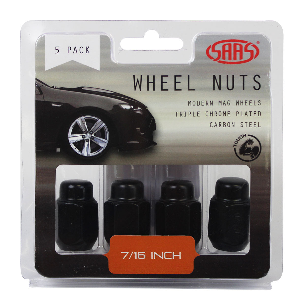 SAAS-Wheel-Nuts-Acorn-Taper-7/16-Black-35mm-5Pk-|-235205BC