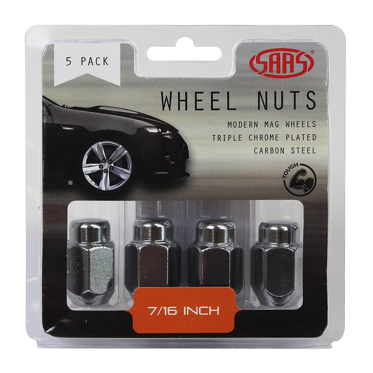 SAAS-Wheel-Nuts-Acorn-Taper-7/16-Chrome-35mm-5Pk-|-235205