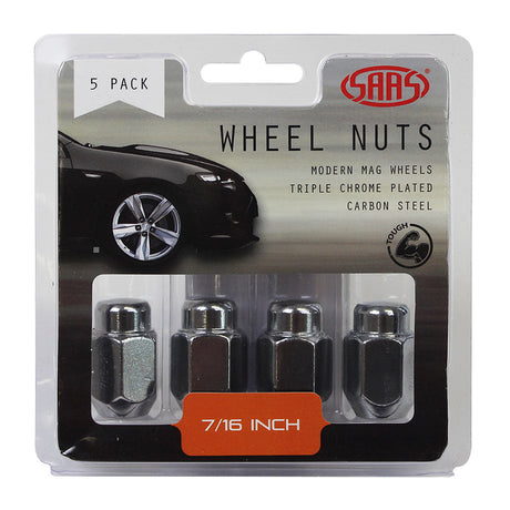SAAS-Wheel-Nuts-Acorn-Taper-7/16-Chrome-35mm-5Pk-|-235205