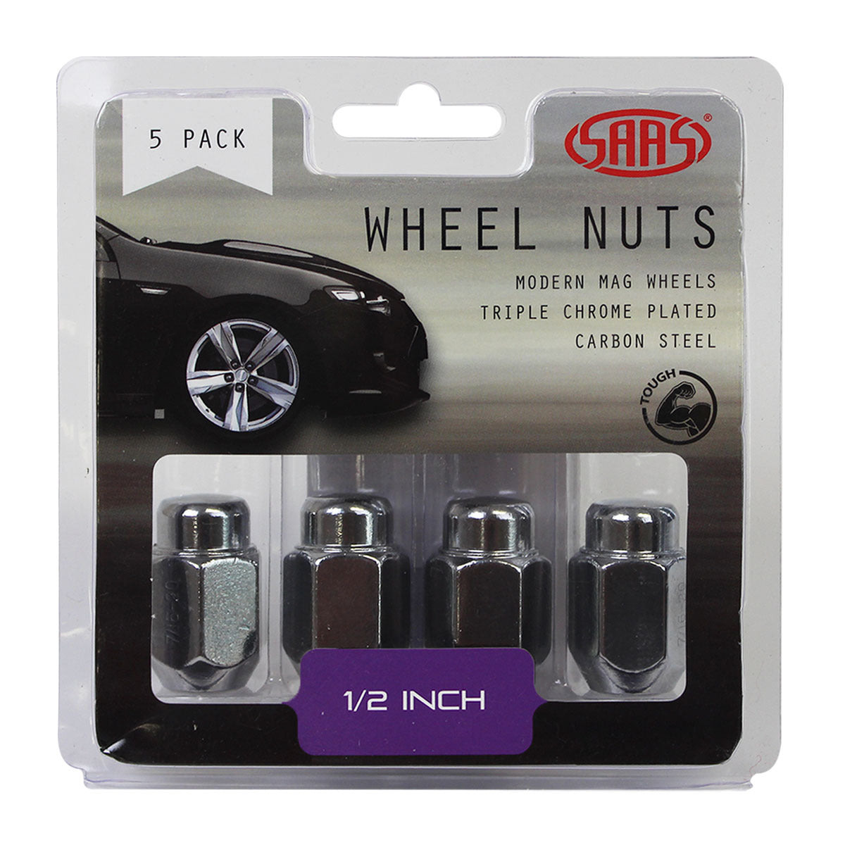 SAAS-Wheel-Nuts-Acorn-Taper-1/2-Chrome-35mm-5Pk-|-235215