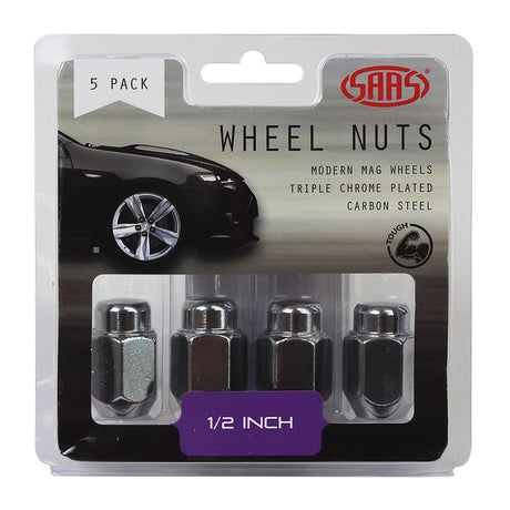 SAAS-Wheel-Nuts-Acorn-Taper-1/2-Chrome-35mm-5Pk-|-235215