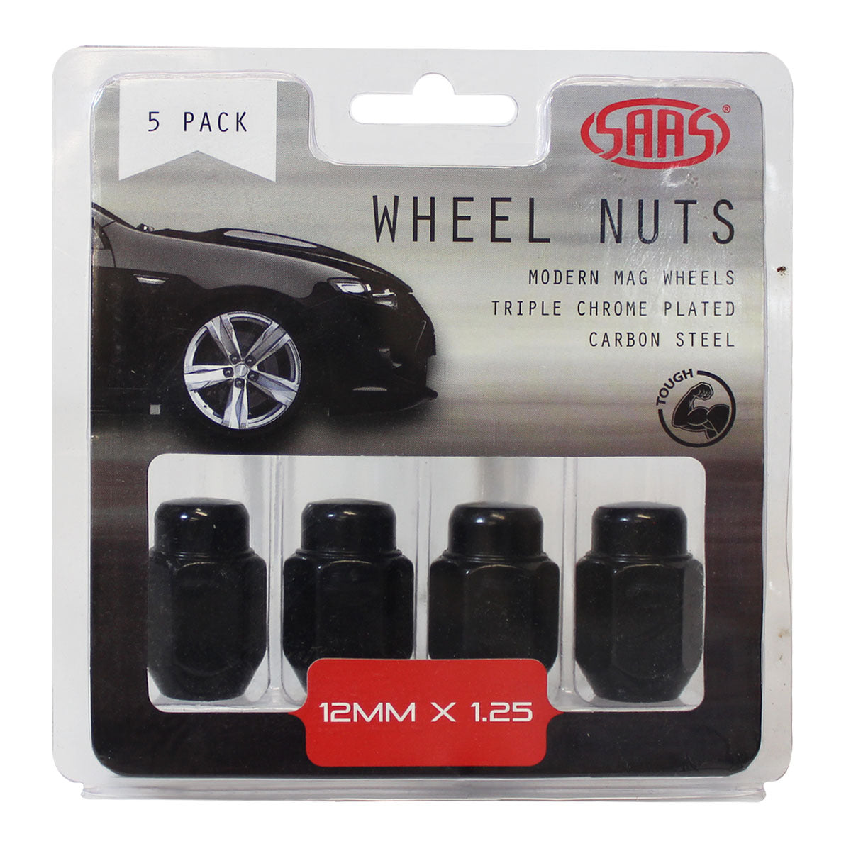 SAAS-Wheel-Nuts-Acorn-Taper-12-X-1.25-Black-35mm-5Pk-|-235255BC