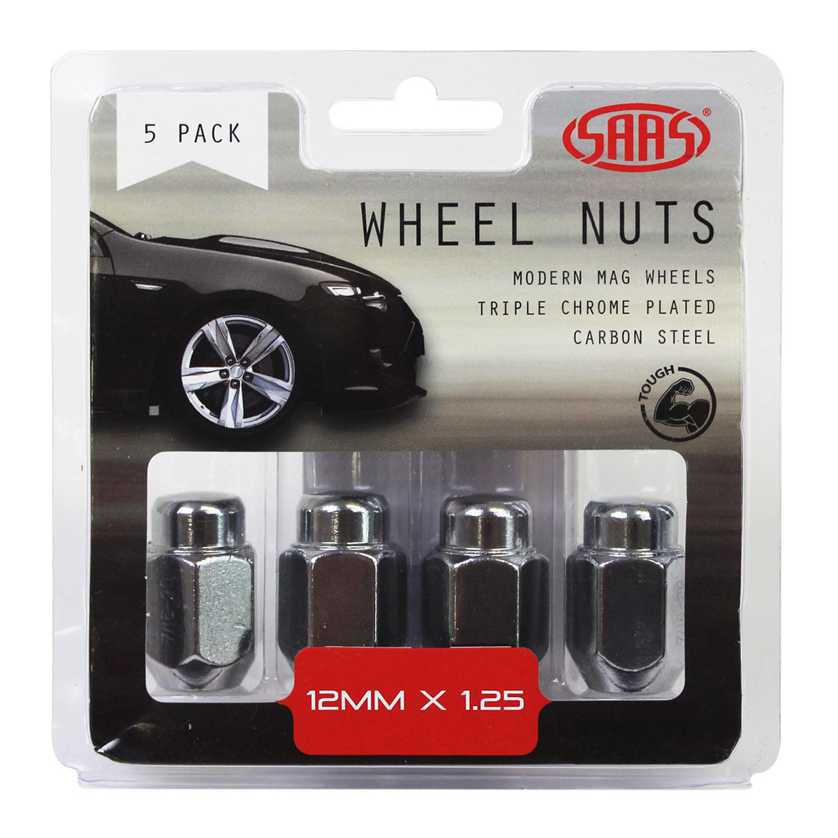 SAAS-Wheel-Nuts-Acorn-Taper-12-X-1.25-Chrome-35mm-5Pk-|-235255