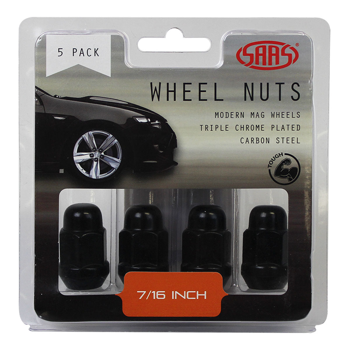 SAAS-Wheel-Nuts-Acorn-Bulge-7/16"-Black-35mm-5Pk-|-335305BC