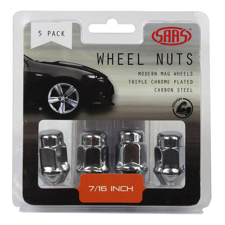 SAAS-Wheel-Nuts-Acorn-Bulge-7/16"Chrome-35mm-5Pk-|-335305