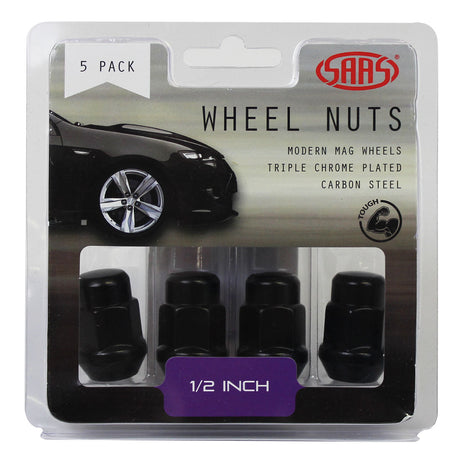 SAAS-Wheel-Nuts-Acorn-Bulge-1/2"-Black-35mm-5Pk-|-335315BC