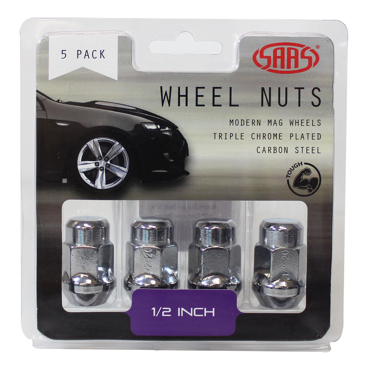 SAAS-Wheel-Nuts-Acorn-Bulge-1/2"-Chrome-35mm-5Pk-|-335315