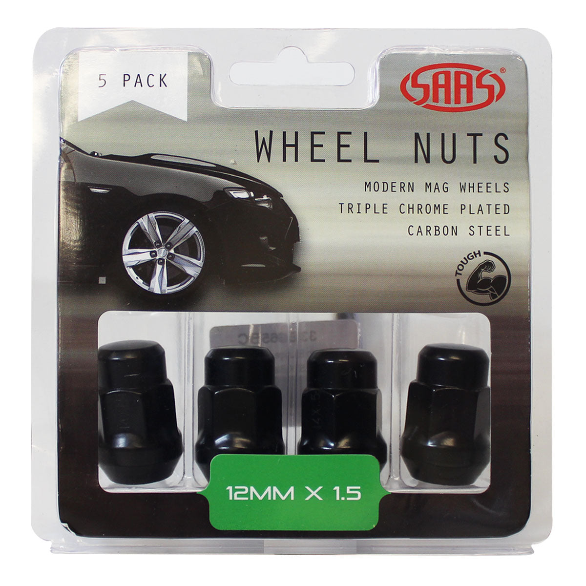 SAAS-Wheel-Nuts-Acorn-Bulge-12-X-1.50-Black-35mm-5Pk-|-335365BC