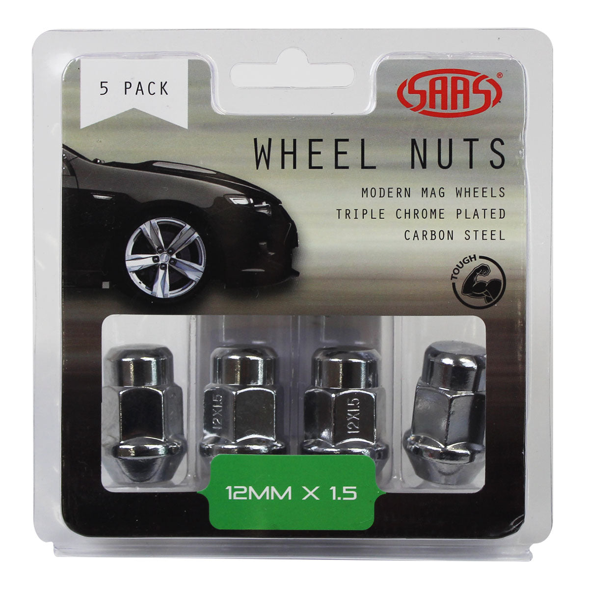 SAAS-Wheel-Nuts-Acorn-Bulge-12-X-1.50-Chrome-35mm-5Pk-|-335365