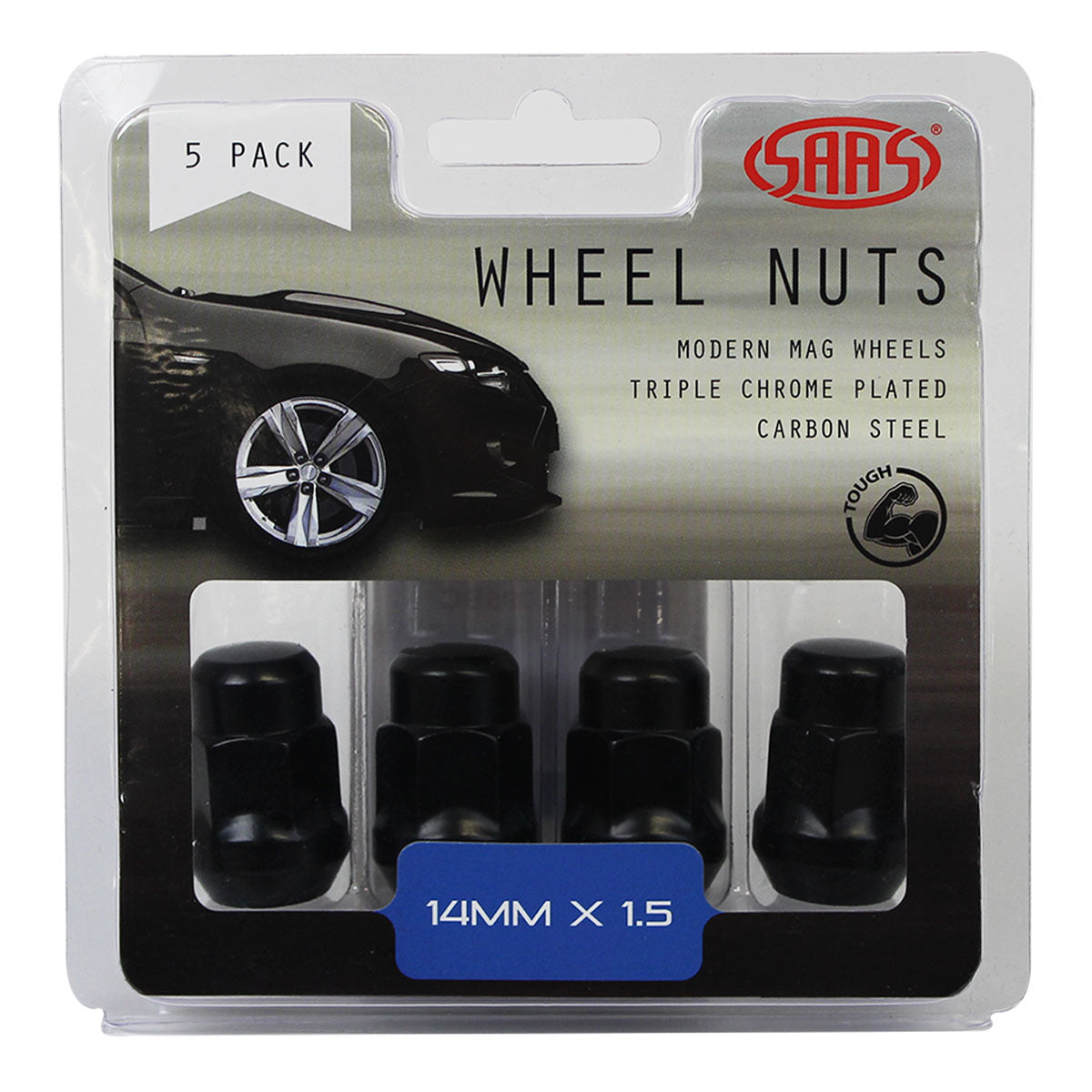 SAAS-Wheel-Nuts-Acorn-Bulge-14-X-1.50-Black-35mm-5Pk-|-335395BC