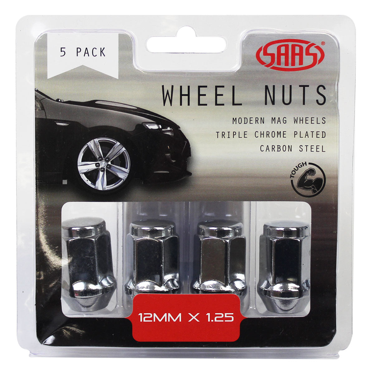 SAAS-Wheel-Nuts-Flat-Head-Bulge-12-X-1.25-Chr-35mm-5Pk-|-435955