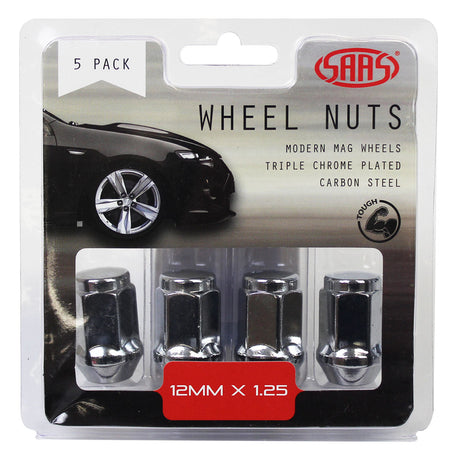 SAAS-Wheel-Nuts-Flat-Head-Bulge-12-X-1.25-Chr-35mm-5Pk-|-435955