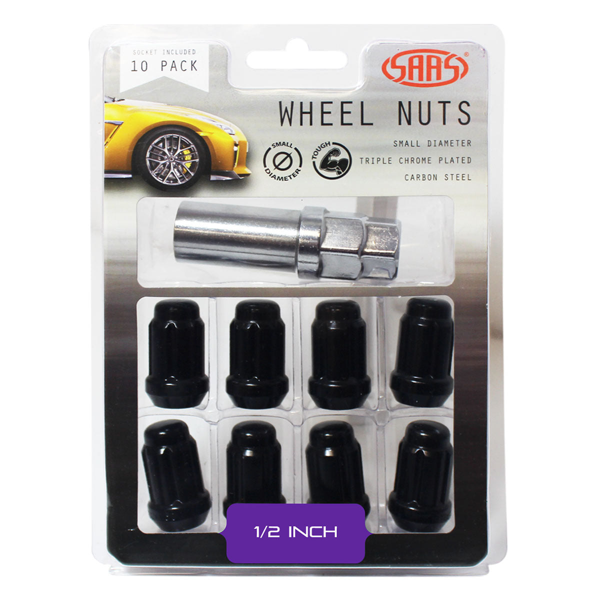 SAAS-Wheel-Nuts-S/D-6-Spline-1/2-Inc-Key-Black-10Pk-|-6330110BC