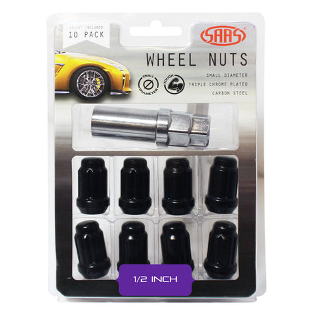 SAAS-Wheel-Nuts-S/D-6-Spline-1/2-Inc-Key-Black-10Pk-|-6330110BC