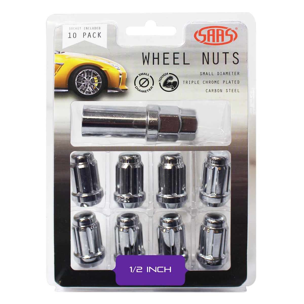 SAAS-Wheel-Nuts-S/D-6-Spline-1/2-Inc-Key-Chr-10Pk-|-6330110