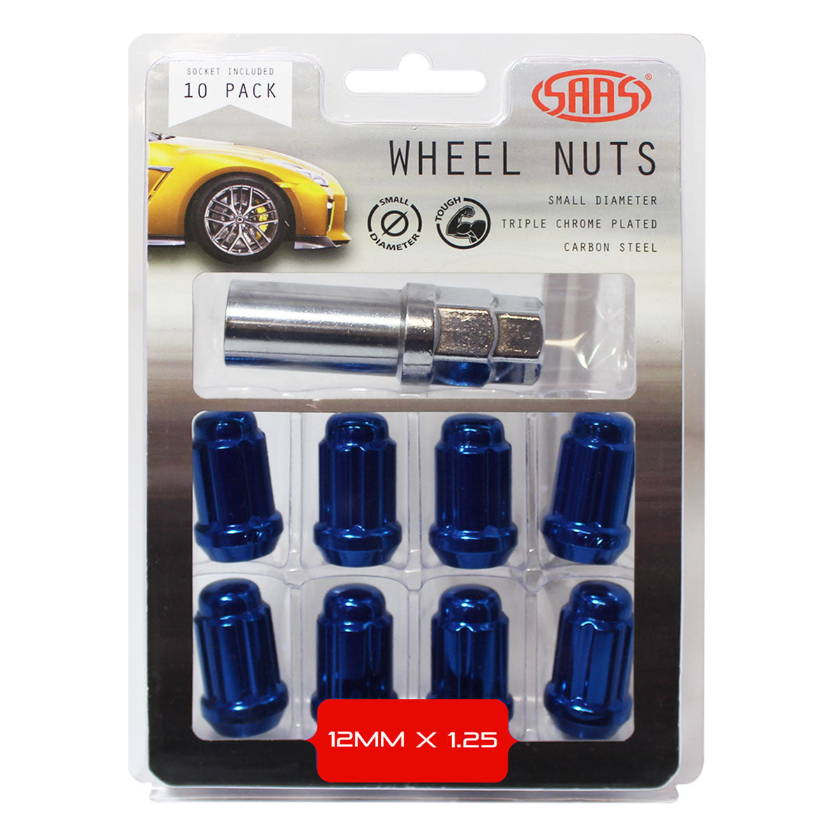 SAAS-Wheel-Nuts-S/D-6-Spline-12-X-1.25-Inc-Key-Blue-10Pk-|-6330510BL