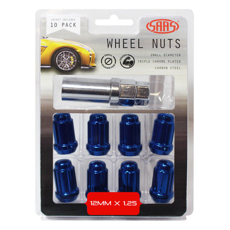 SAAS-Wheel-Nuts-S/D-6-Spline-12-X-1.25-Inc-Key-Blue-10Pk-|-6330510BL